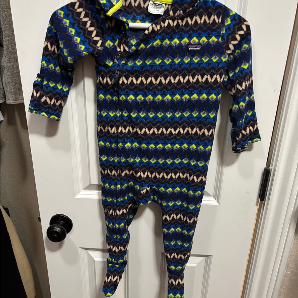 Patagonia Kids One Piece - Blue and Green Zigzag